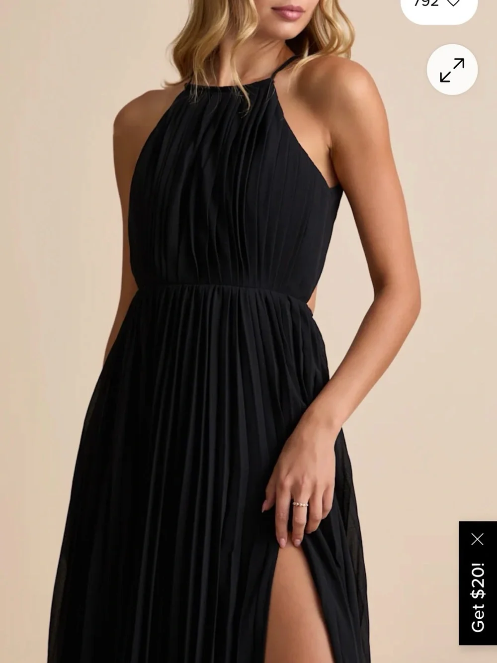 NWT Black Halter Pleated Maxi Dress with Front Slit